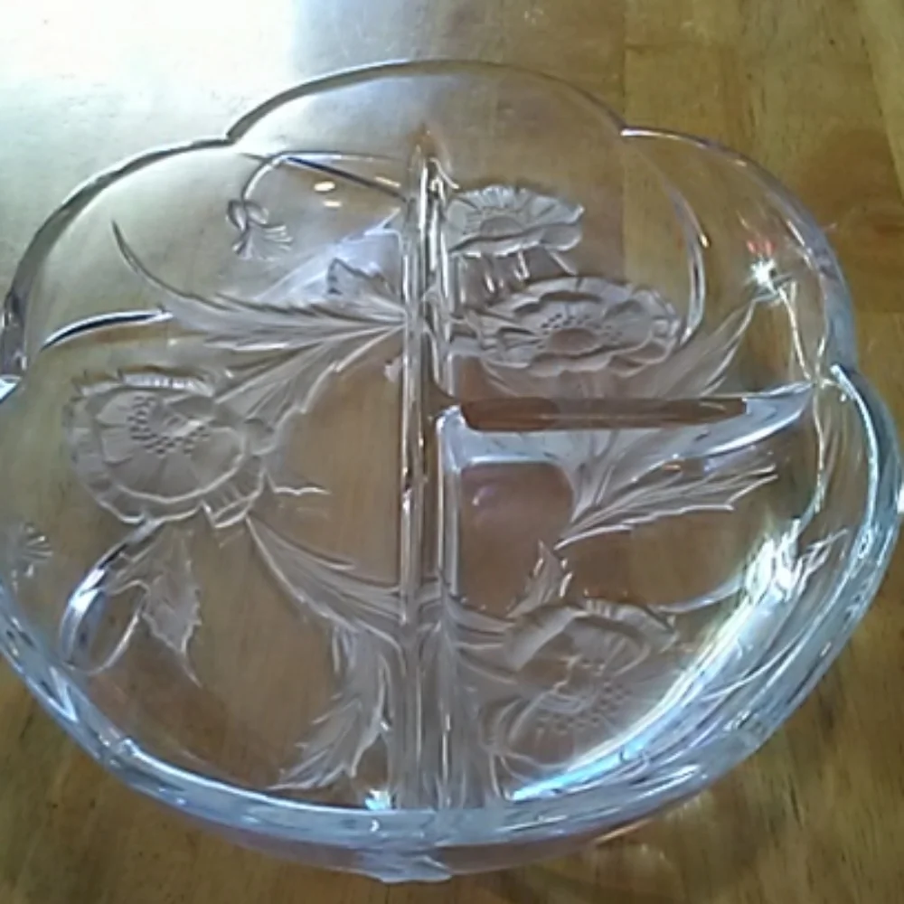 Crystal Floral Relish Tray Vintage EUC